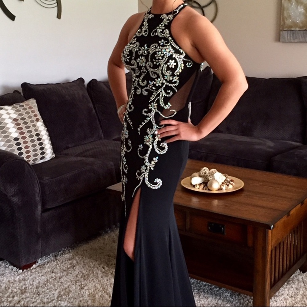 Rachel Allan Black Iridescent Gem Prom Dress